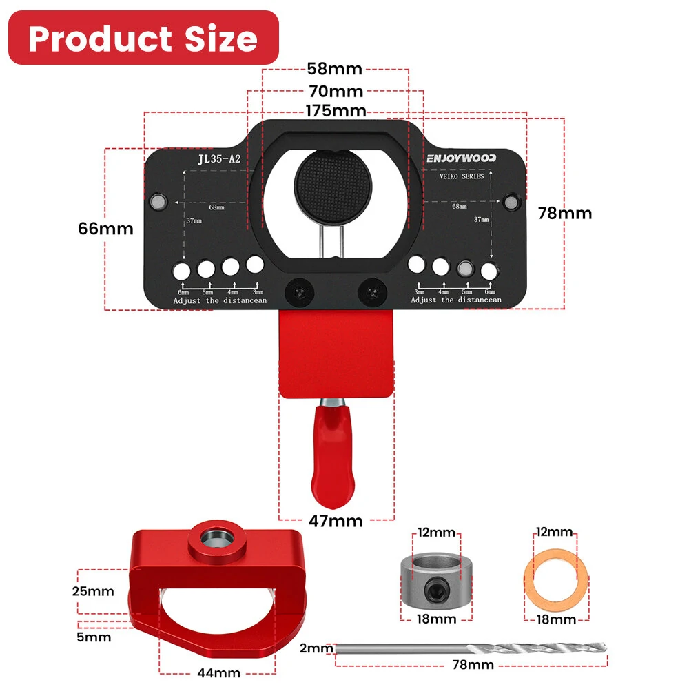 ENJOYWOOD Aluminum Alloy 35MM Hinge Boring Hole Drill Guide Hinge Jig with Clamp For Woodworking Cabinet Door Installation
