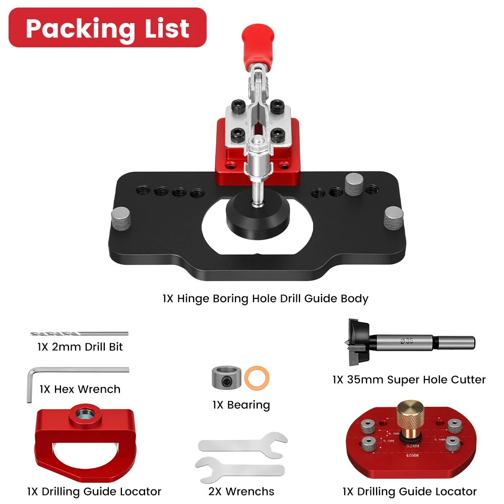 ENJOYWOOD Aluminum Alloy 35MM Hinge Boring Hole Drill Guide Hinge Jig with Clamp For Woodworking Cabinet Door Installation