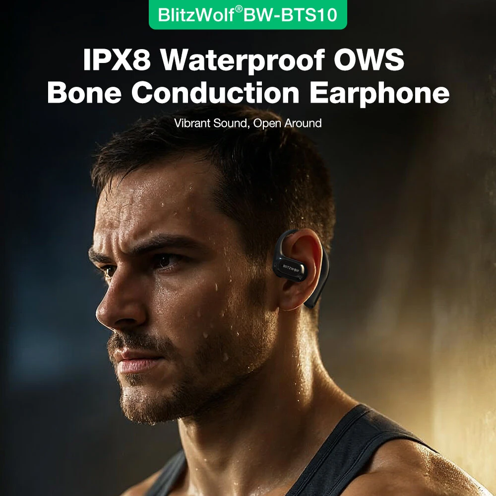 BlitzWolf® BW-BTS10 OWS bluetooth Earbuds Bone Conduction Earphone IPX8 Waterproof Low Latency Game Open Ear Earhooks Sports Headphones with Mic