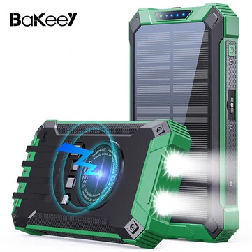 [EU Direct]Bakeey 36000mAh 15W Solar Power Bank Wireless Charging External Battery Power Supply with LED Torch 3 Inputs & 4 Outputs Fast Charging for iPhone 15 14 13 for Xiaomi 14pro for Huawei Mate60 Pro for Samsung Galaxy S24