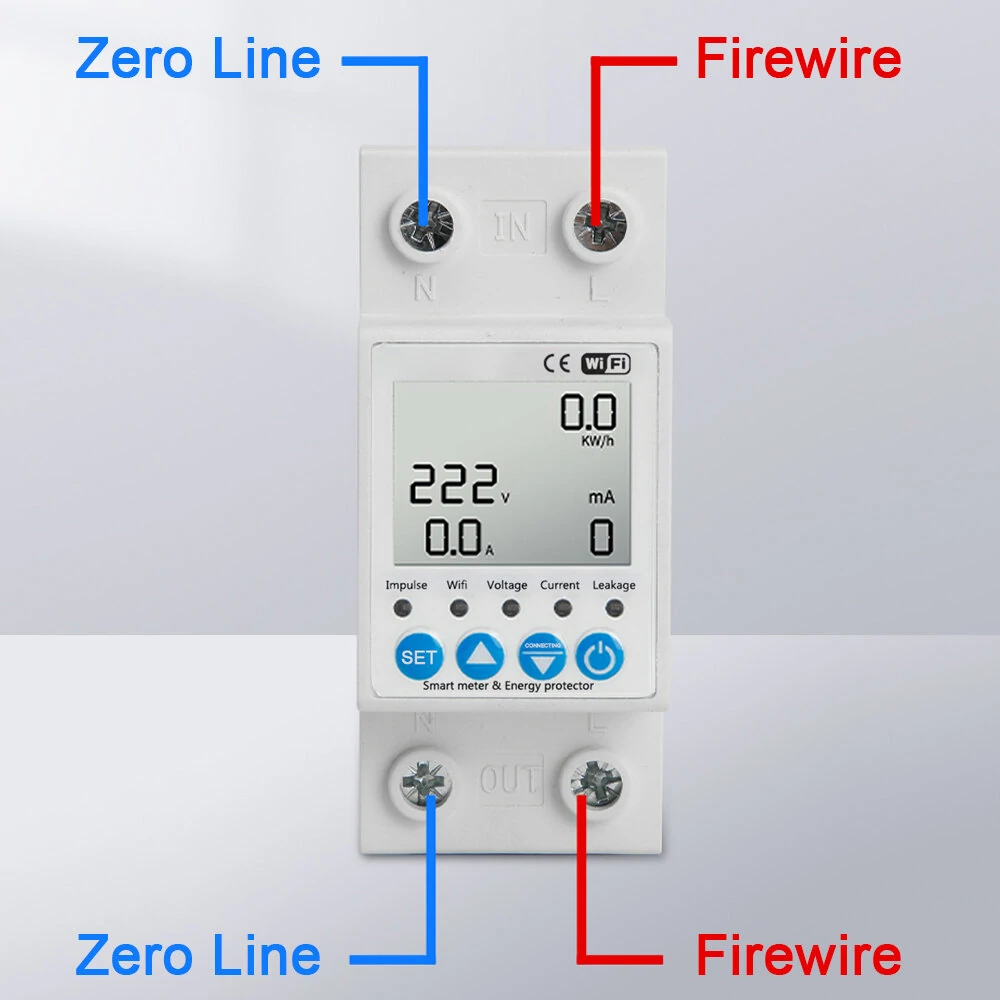 Tuya WiFi 63A Intelligent Leakage Protecting Switch Current Voltage Monitoring Circuit Breaker Timer Power Meter APP Control Work with Alexa Google Assistant