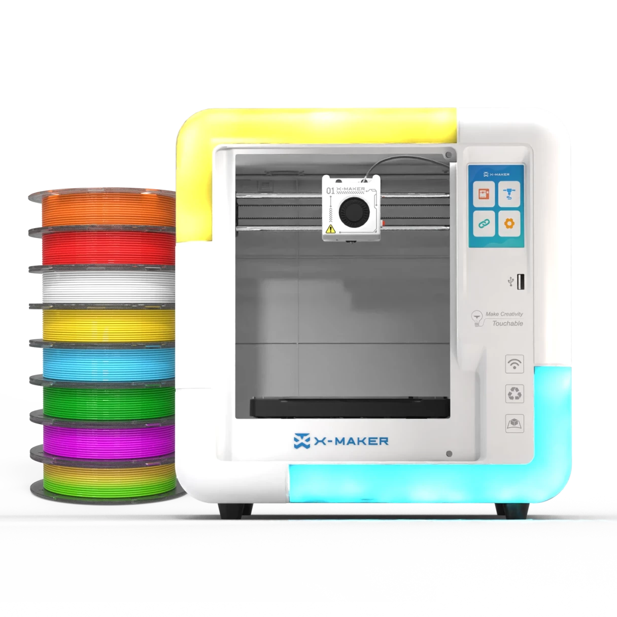 [EU/US Direct]AOSEED X-MAKER Children's 3D Printer High Precision 0.1/0.05mm Ultra Silent Wireless Smart One-Press Printing WiFi USB Safe Enclosed Design with 4er/8er Colorful PLA Filament Set