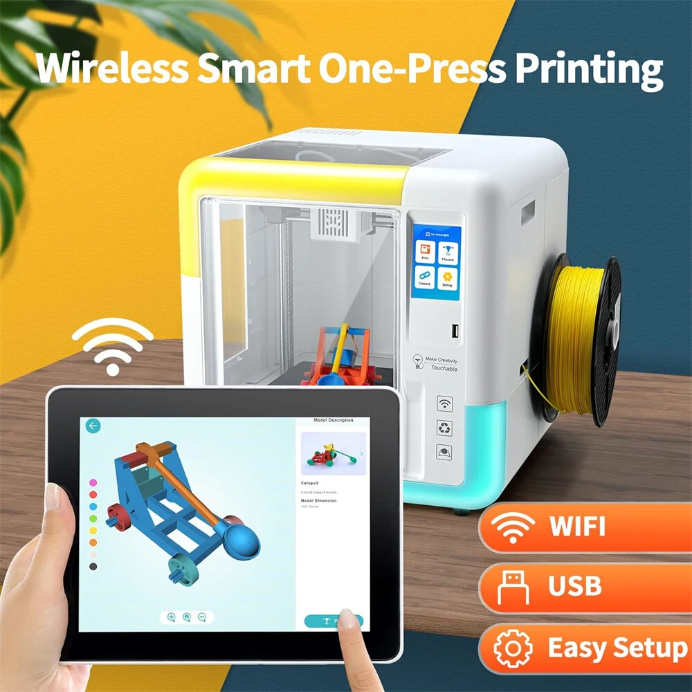 [EU/US Direct]AOSEED X-MAKER Children's 3D Printer High Precision 0.1/0.05mm Ultra Silent Wireless Smart One-Press Printing WiFi USB Safe Enclosed Design with 4er/8er Colorful PLA Filament Set