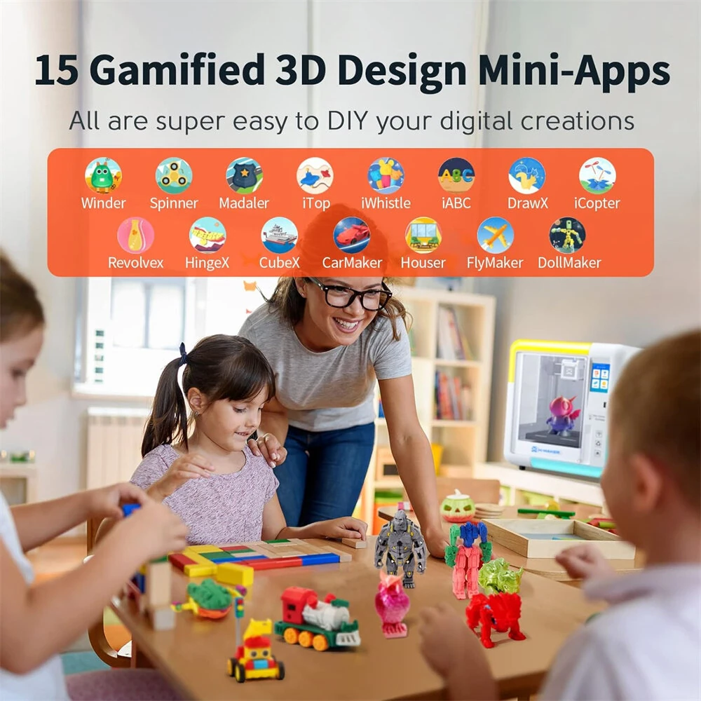 [EU/US Direct]AOSEED X-MAKER Children's 3D Printer High Precision 0.1/0.05mm Ultra Silent Wireless Smart One-Press Printing WiFi USB Safe Enclosed Design with 4er/8er Colorful PLA Filament Set