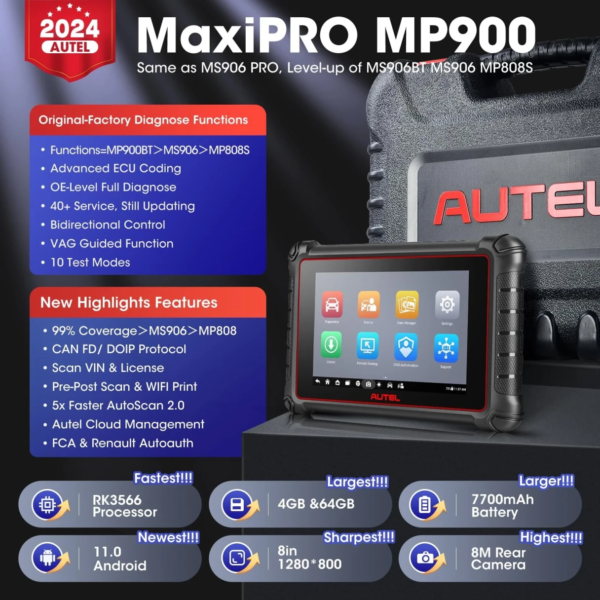 Autel MaxiPRO MP900 Diagnostic Tool Two-Way Control Obd2 Code Reader Professional Car Scanner ECU Coding PK MP808S