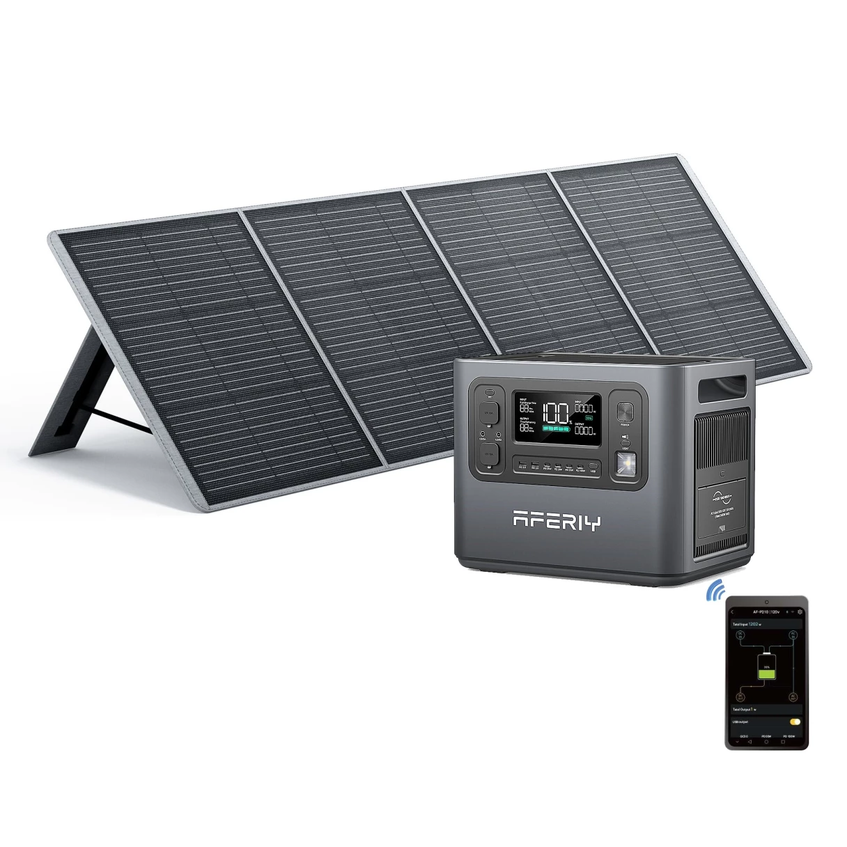 [EU Direct] Aferiy P210 2400W 2048Wh Portable Power Station Support APP +1* S200A1 200W Solar Panel, LiFePO4 Battery Deep Cycles UPS Pure Sine Wave Camping RV Home Emergency Portable Solar Generator Backup Power