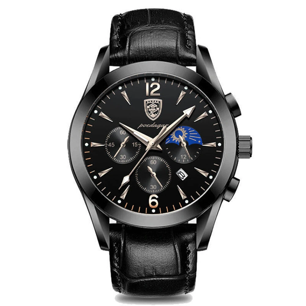 POEDAGAR Men Watches Waterproof Luminous Calendar Quartz Watch Stainless Steel Leather Watch Fashion Luxury Business Wristwatch