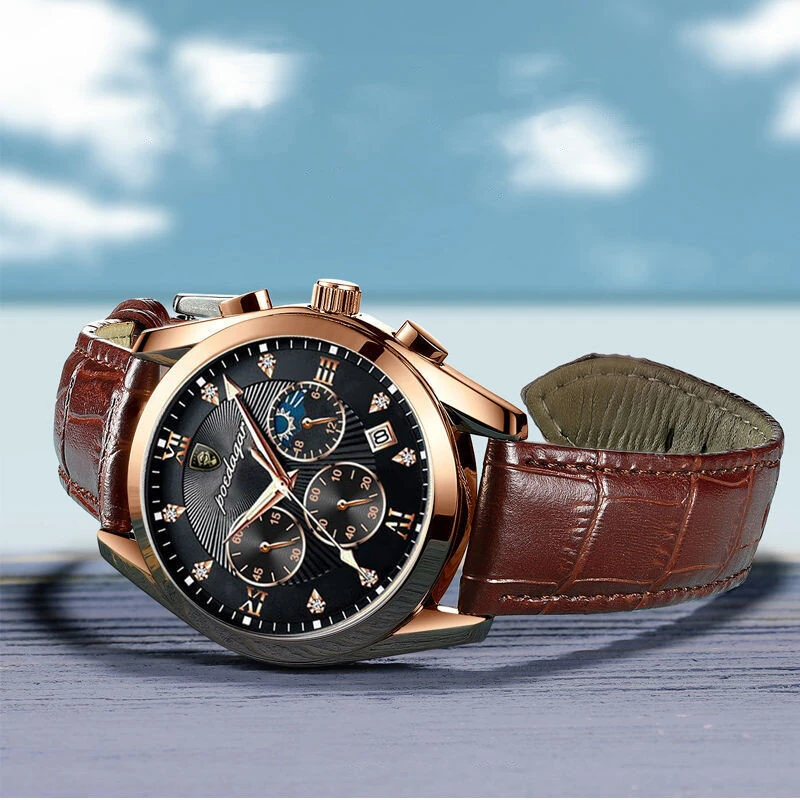 POEDAGAR Men Watches Waterproof Luminous Calendar Quartz Watch Stainless Steel Leather Watch Fashion Luxury Business Wristwatch