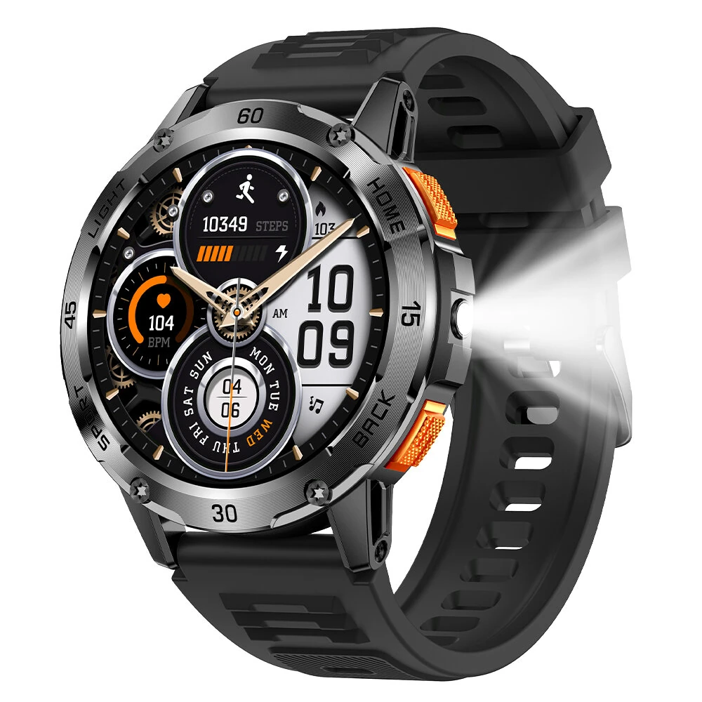BlitzWolf BW-AT7 1.53-inch Screen Built-in Flashlight bluetooth Call Heart Rate Blood Oxygen Monitor Sleep Monitoring Breathing Exercise Multi-sport Modes IP68 Waterproof Smart Watch