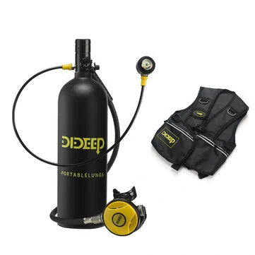 [EU Direct] DIDEEP 2L Scuba Diving Tank+Upgrade Pressure Gauge+Diving Vest Oxygen Cylinder Tank Set Snorkeling Equipment Support About 30-40 Minutes Underwater Breathing Dive Adult Unisex Por