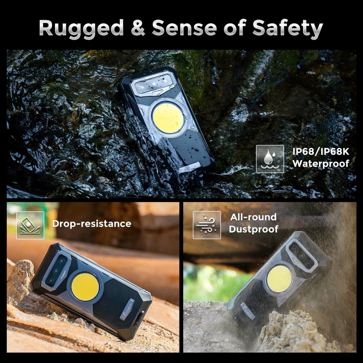 FOSSiBOT F102 Camping Light 108MP Triple Camera Night Vision 20GB 256GB 16500mAh 33W Fast Charging 6.58 inch 120Hz Helio G99 IP68 IP69K Waterproof 4G Rugged Smartphone