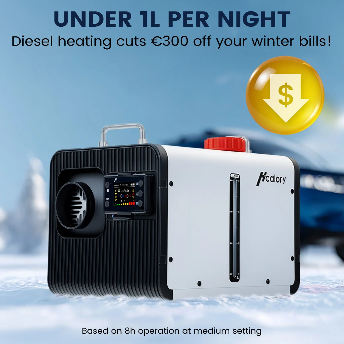Hcalory HBH2 5L 8KW Diesel Parking Heater All-in-One with Automatic Start and Stop 2500/5000M Plateau Mode Bluetooth/Remote/LCD Intelligent Control 12V/24V/220-240V for Truck RV Trailer Van Boat Tent