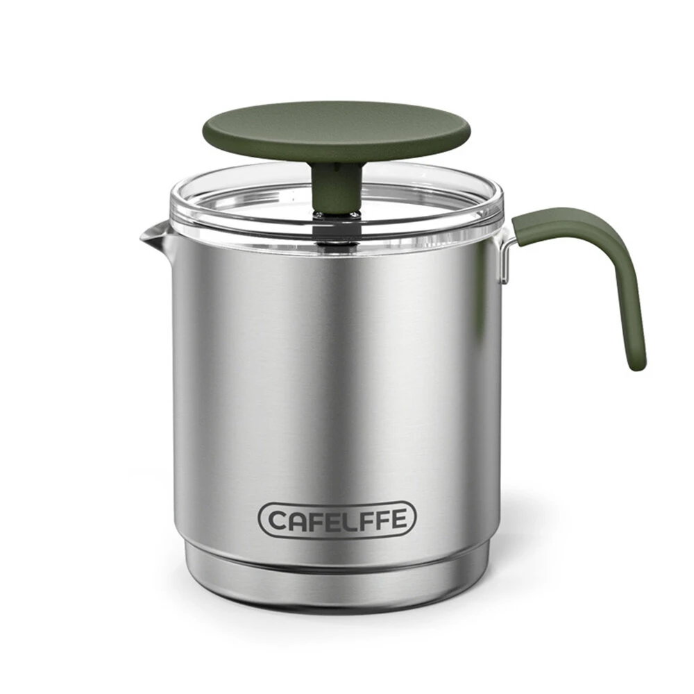 CAFELFFE Portable Manual Milk Frother Cup Stainless Steel Hand Pump Foam Maker Easy Cleaning Travel Use for Latte Cappuccino Coffee