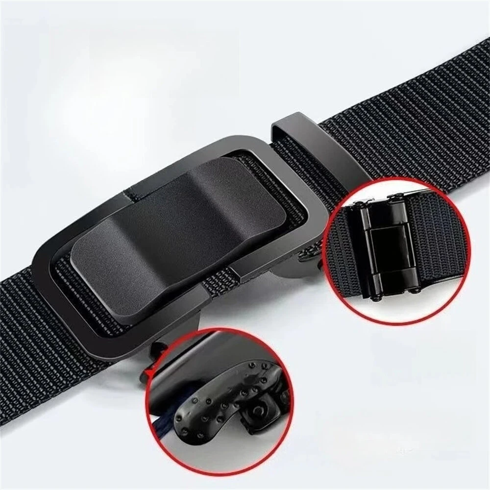 120cm Automatic Buckle Men Belt Lightweight Wear-Resistant Adjustable Nylon Webbing Strap for Outdoor Work Belt