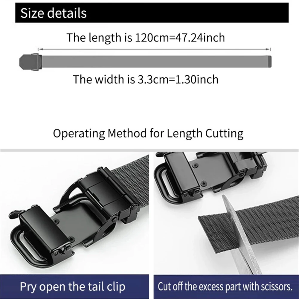 120cm Automatic Buckle Men Belt Lightweight Wear-Resistant Adjustable Nylon Webbing Strap for Outdoor Work Belt