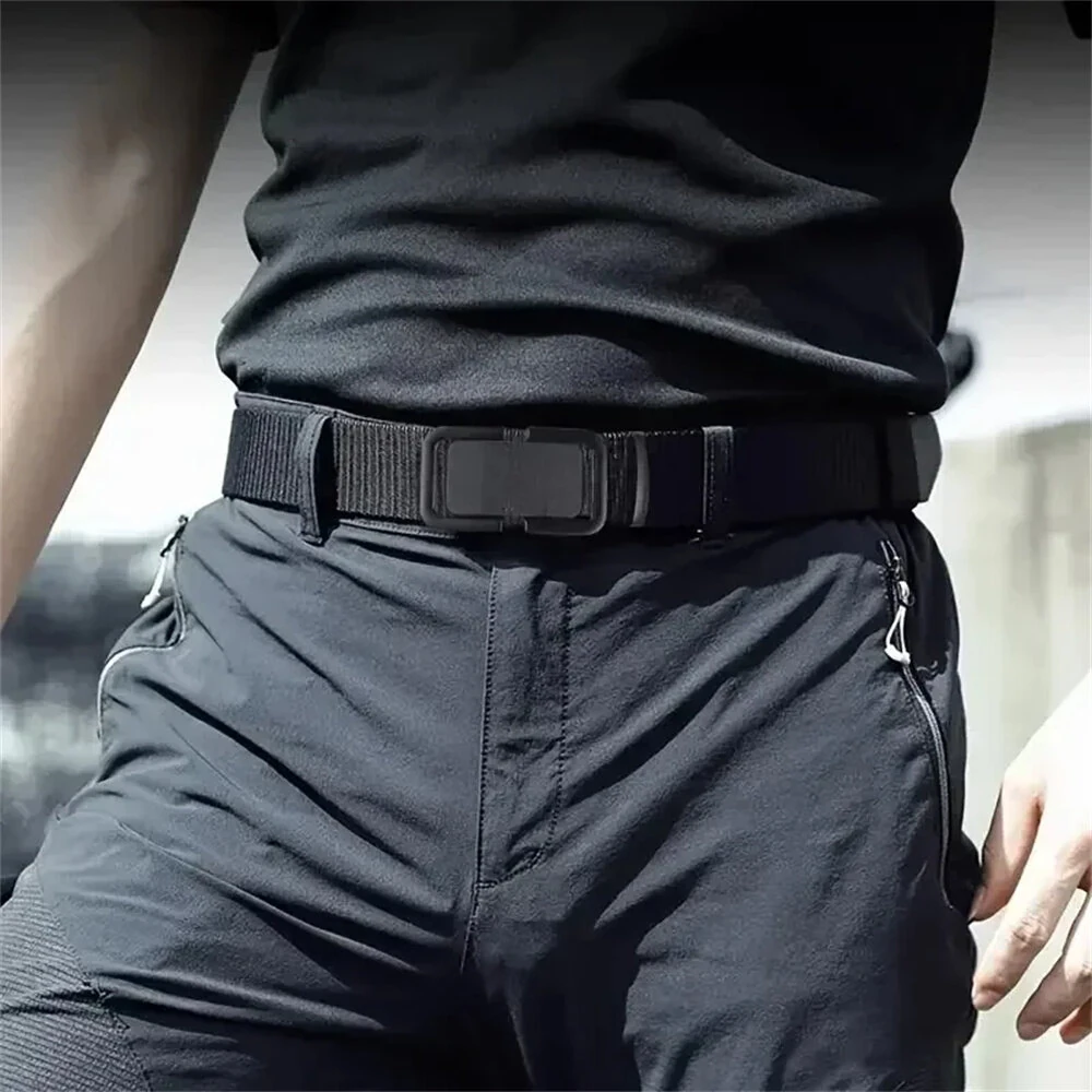 120cm Automatic Buckle Men Belt Lightweight Wear-Resistant Adjustable Nylon Webbing Strap for Outdoor Work Belt