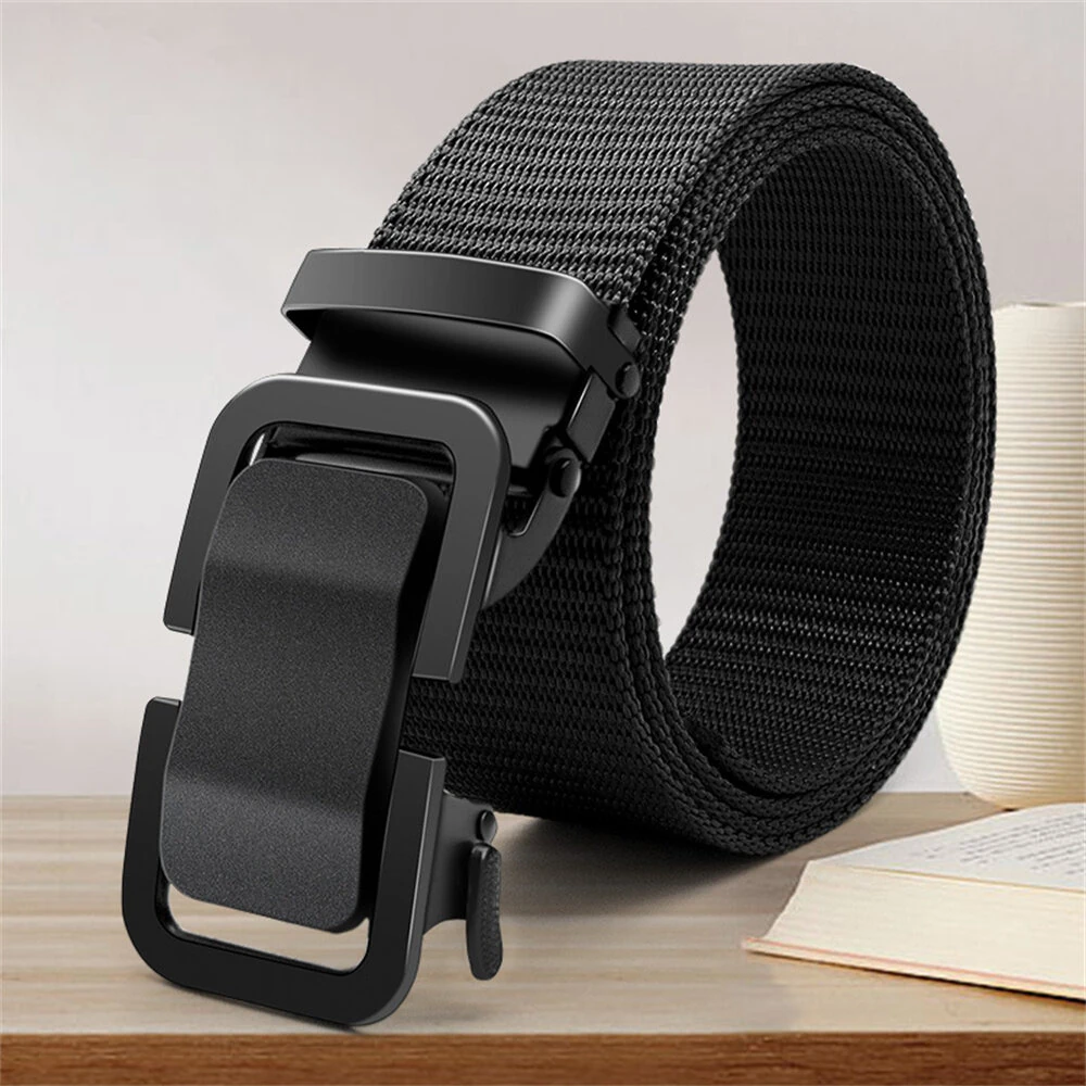 120cm Automatic Buckle Men Belt Lightweight Wear-Resistant Adjustable Nylon Webbing Strap for Outdoor Work Belt