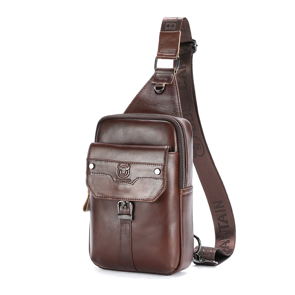 BULLCAPTAIN Vintage Men's Genuine Leather Chest Bag Large Capacity Wear-Resistant Crossbody Shoulder Bags Fashion Travel Outdoor Messenger Pack