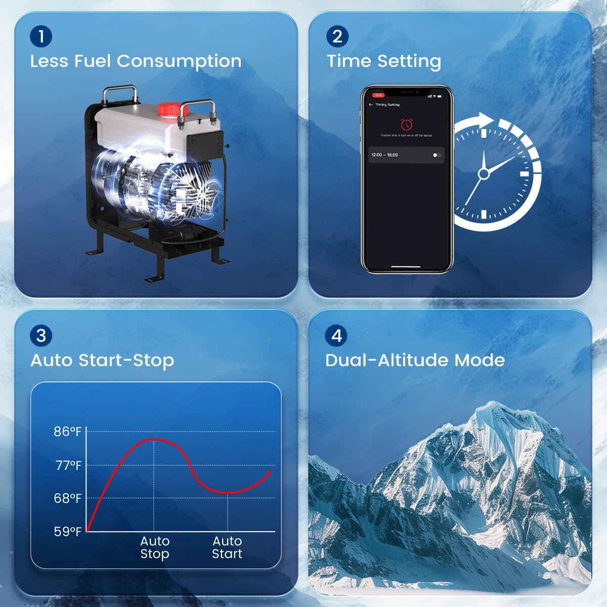 Hcalory HBS2 3.5L 8KW Diesel Parking Heater with Automatic Start and Stop 2500/5000M Plateau Mode Bluetooth/Remote/LCD Intelligent Control 12V/24V/220-240V for Truck RV Trailer Van Boat Tent