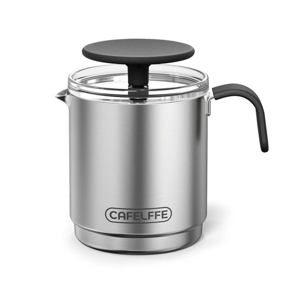 CAFELFFE Portable Manual Milk Frother Cup Stainless Steel Hand Pump Foam Maker Easy Cleaning Travel Use for Latte Cappuccino Coffee
