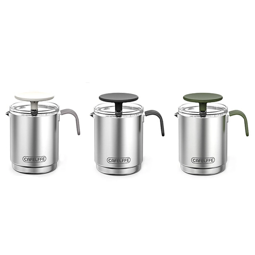CAFELFFE Portable Manual Milk Frother Cup Stainless Steel Hand Pump Foam Maker Easy Cleaning Travel Use for Latte Cappuccino Coffee