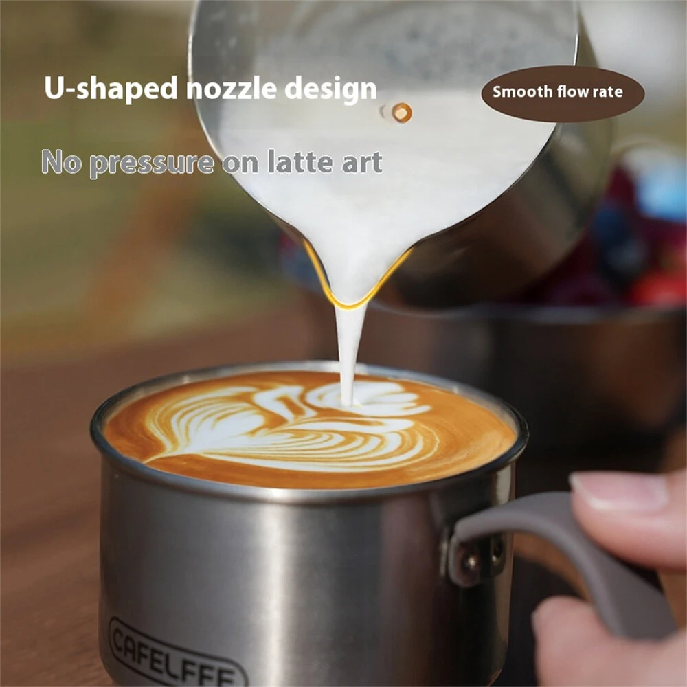 CAFELFFE Portable Manual Milk Frother Cup Stainless Steel Hand Pump Foam Maker Easy Cleaning Travel Use for Latte Cappuccino Coffee