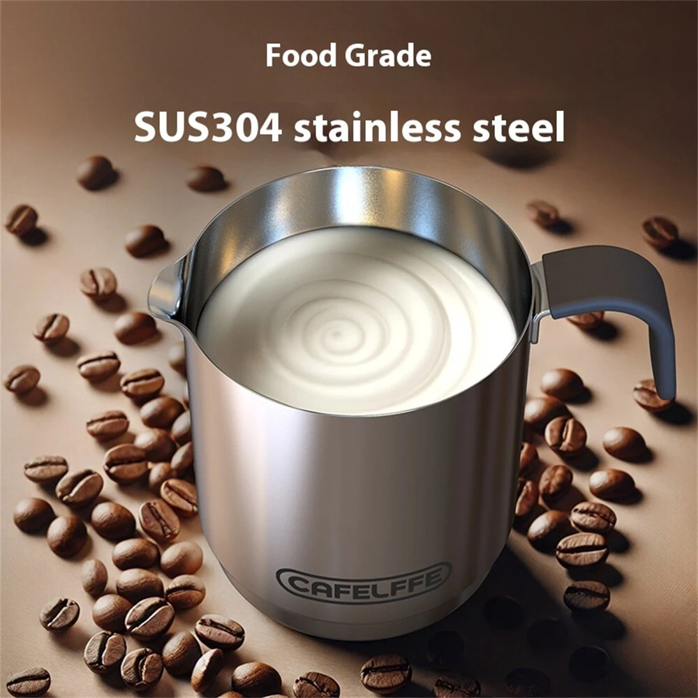 CAFELFFE Portable Manual Milk Frother Cup Stainless Steel Hand Pump Foam Maker Easy Cleaning Travel Use for Latte Cappuccino Coffee
