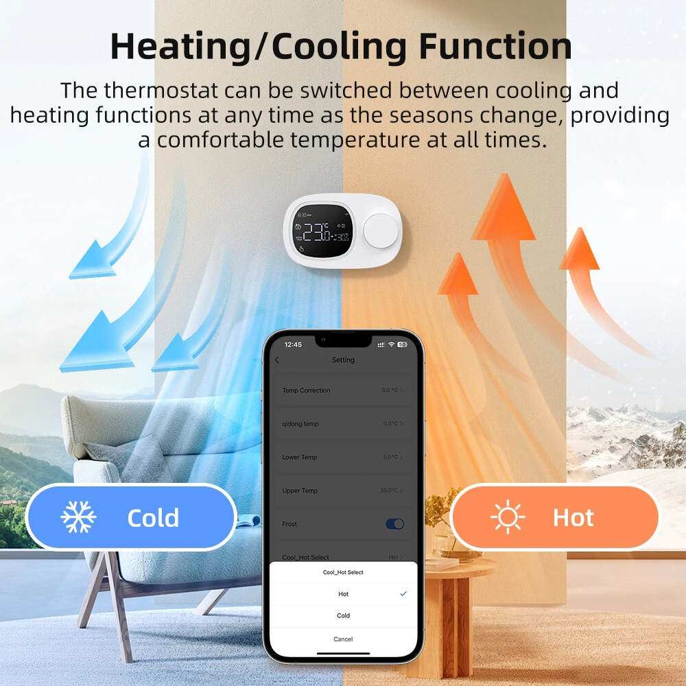 Tuya Smart WiFi Thermostat Heating/Cooling Mode Low Power Battery Water Gas Boiler Weekly Programmable Temperature Controller Voice Control with Alexa Google Home