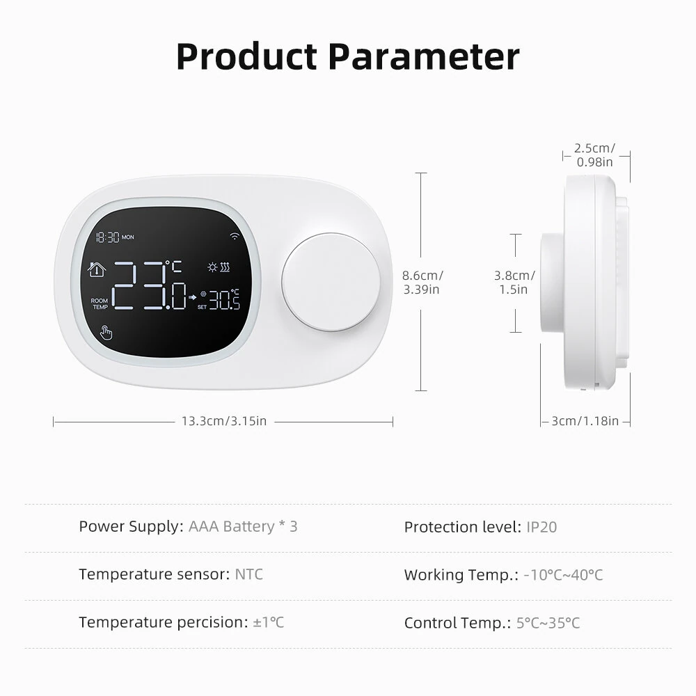 Tuya Smart WiFi Thermostat Heating/Cooling Mode Low Power Battery Water Gas Boiler Weekly Programmable Temperature Controller Voice Control with Alexa Google Home