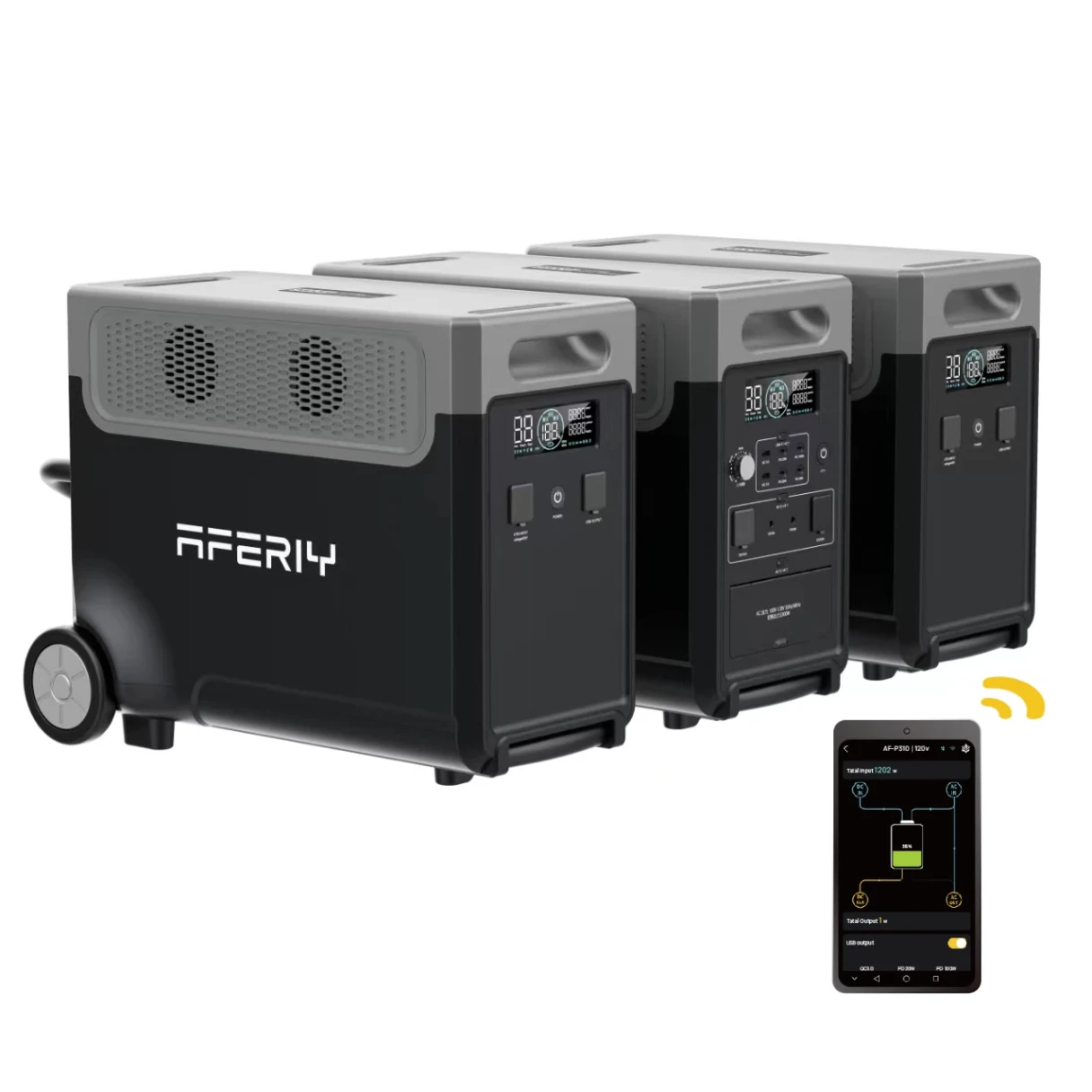 [EU Direct] Aferiy P310-EC-H 3600W 3840Wh Portable Power Station Support APP + 2* 3840Wh P310-EC-S Extension Battery, Expandable To 11520Wh Solar Generator In Series, UPS Pure Sine Wave Fully Recharge in 1.5 Hours Support APP with Rolling Wheels EU Plug