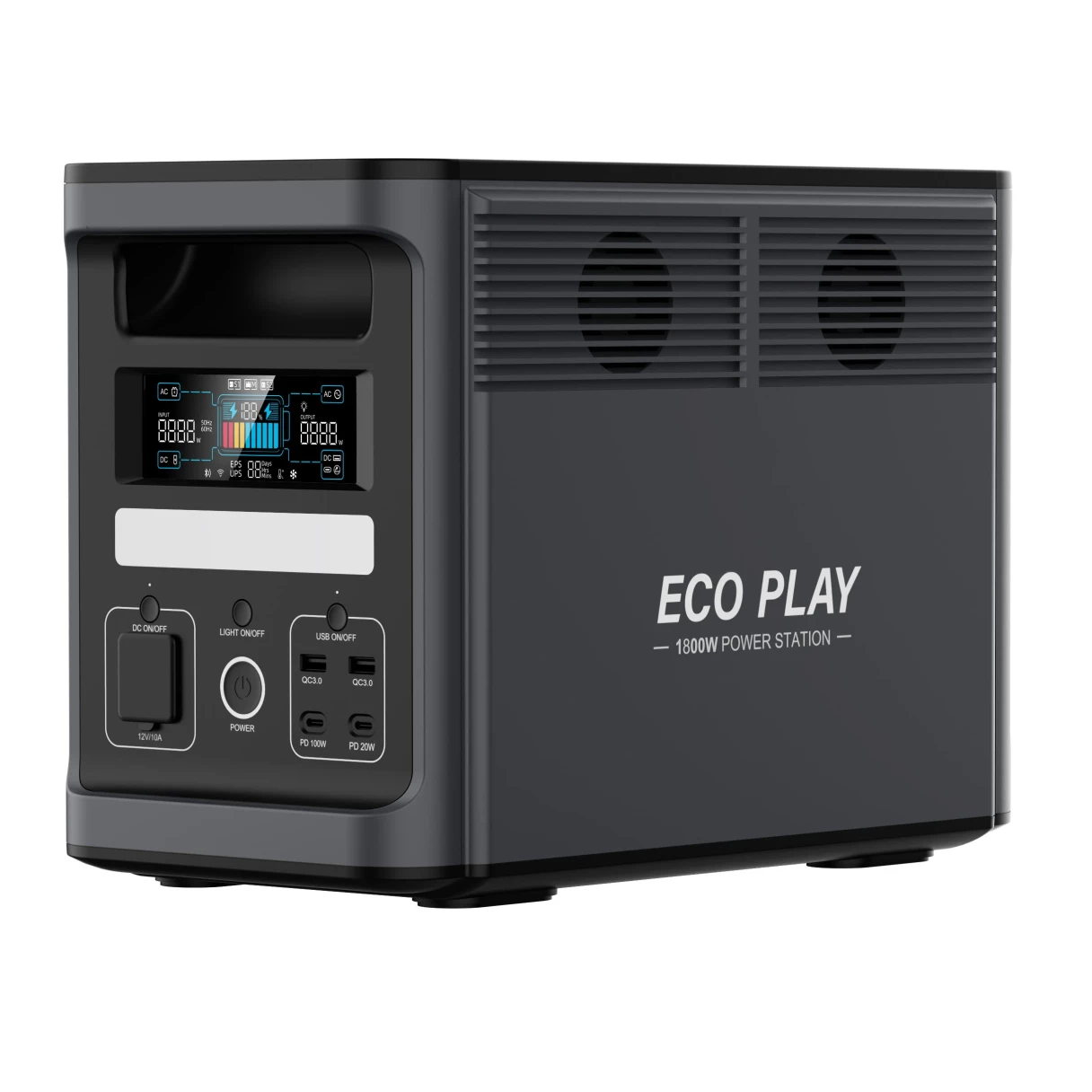 [EU Direct] ECOPLAY N078 1800W 1536Wh Portable Power Station 1536Wh N078 Extension Battery, Expandable To 1536Wh Solar Generator, UPS Pure Sine Wave Fully Recharge in 1.2 Hours 8 Output Ports, LCD Screen Camping Charging Station