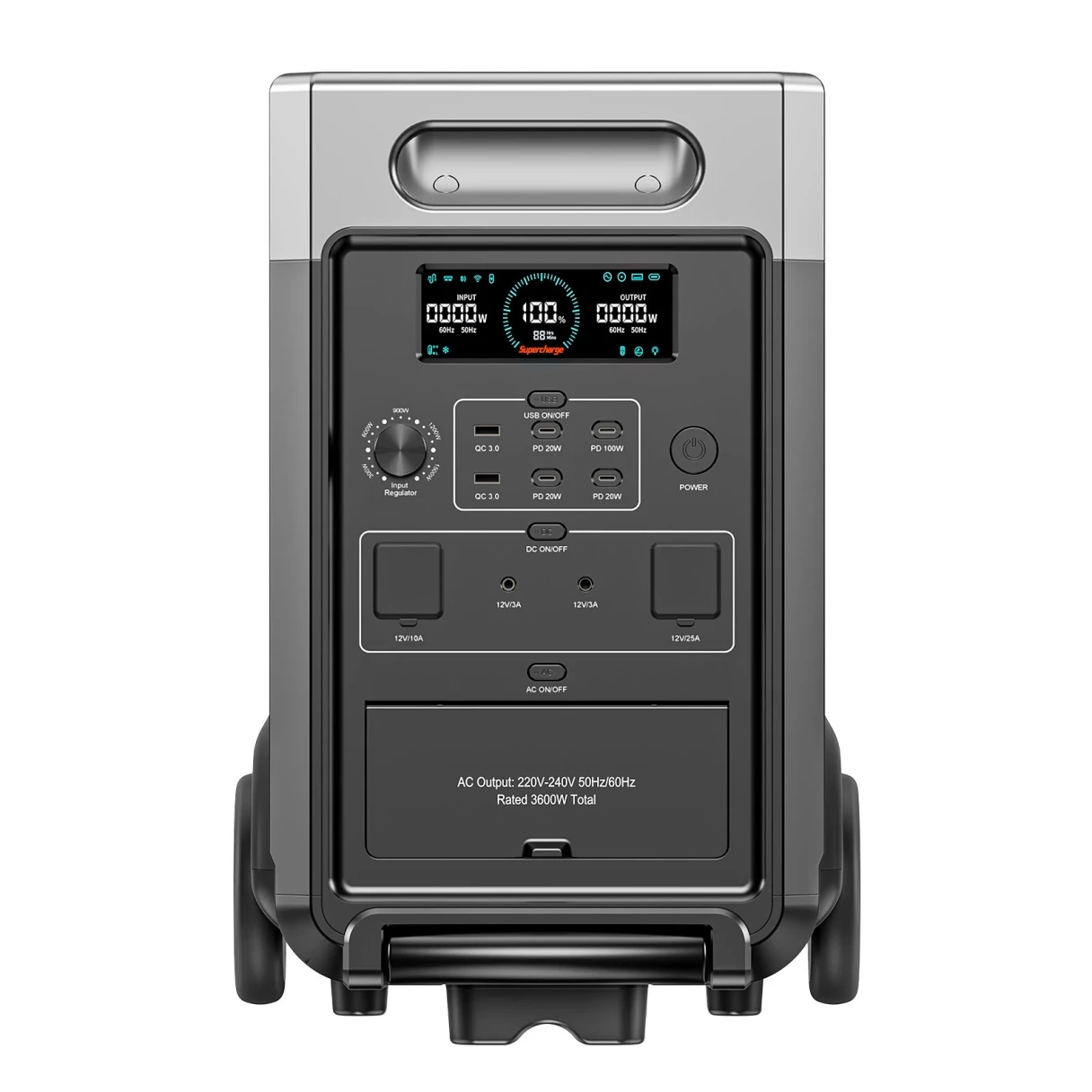 [EU Direct] Aferiy P310-EC-H 3600W 3840Wh Portable Power Station Support APP + 2* 3840Wh P310-EC-S Extension Battery, Expandable To 11520Wh Solar Generator In Series, UPS Pure Sine Wave Fully Recharge in 1.5 Hours Support APP with Rolling Wheels EU Plug
