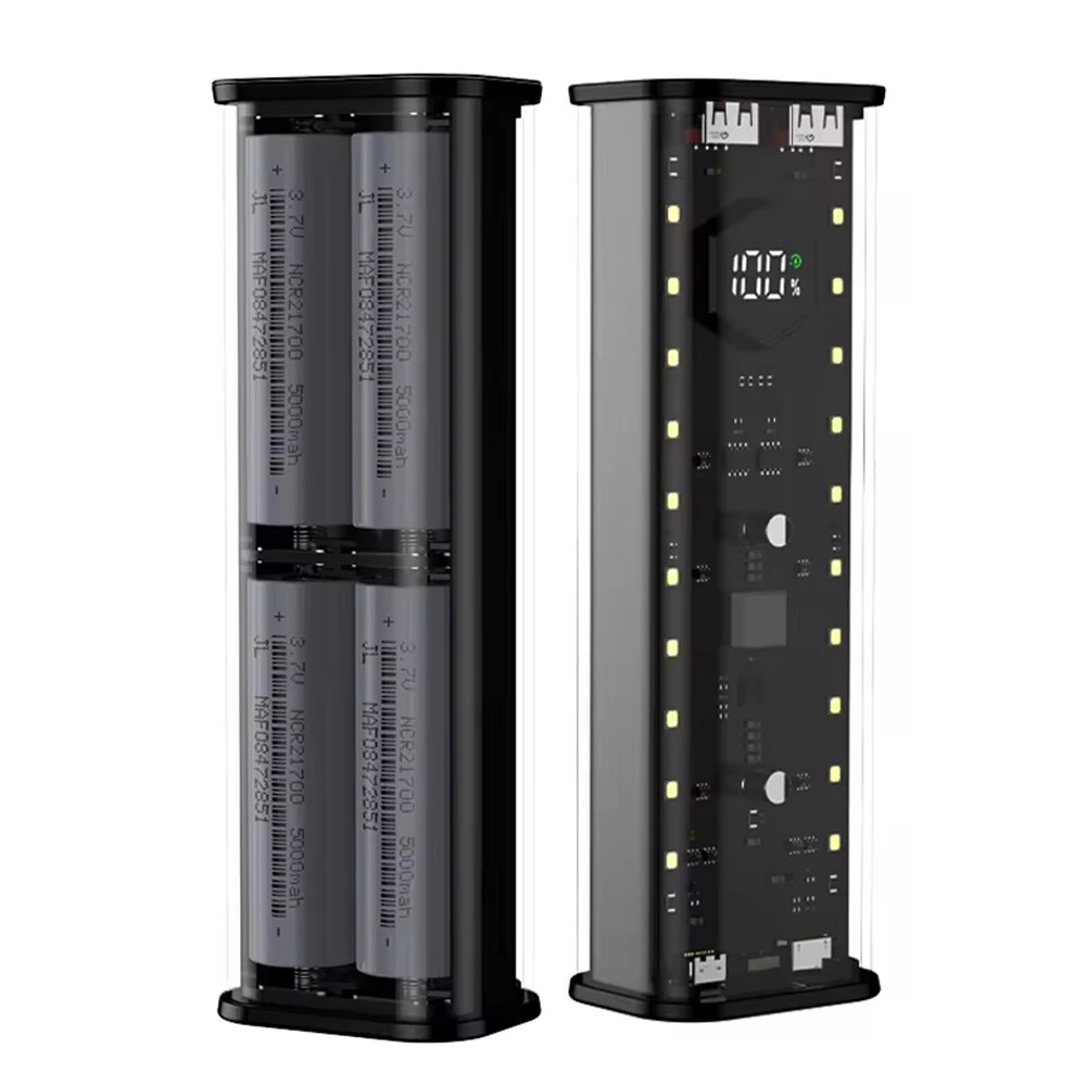 21700 Battery Storage Box 4 Slots DIY Power Bank Box for 21700 Charger Dual USB Output Type-C Input Battery Holder Case