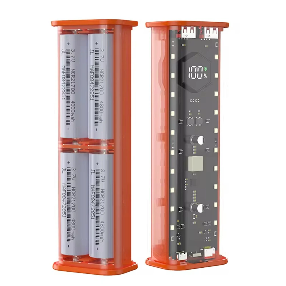 21700 Battery Storage Box 4 Slots DIY Power Bank Box for 21700 Charger Dual USB Output Type-C Input Battery Holder Case