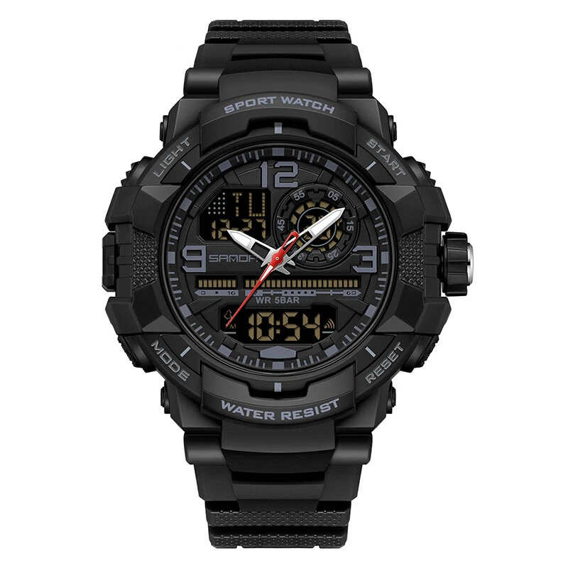 SANDA Men's Dual Display Sports Digital Watches Alarm Clock Day Weeks Multi-functional Luminous Wrist Watch