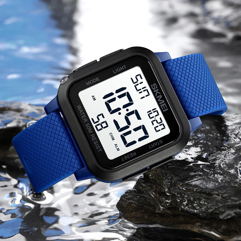 SKMEI Square Large Screen Men Sports Electronic Watch Waterproof Watch Night Light Digital Wrist Watches, Suitable For Boys And Girls, Birthday Gift