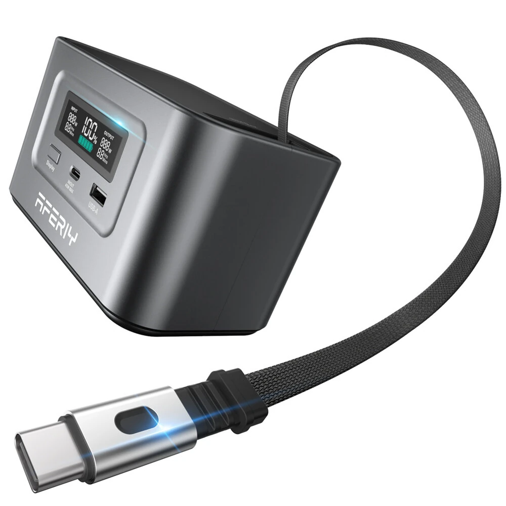 [EU Direct] AFERIY Nano100 Portable Power Station 100W 99.2Wh LiFePO4 Battery Telescopic Type-C Cable, Carry-on Airplane, 1.5h Full Charge Dual Way 100W PD, Solar Generator,TSA Approved Portable Power Bank, 6 Protections for Camping Travel