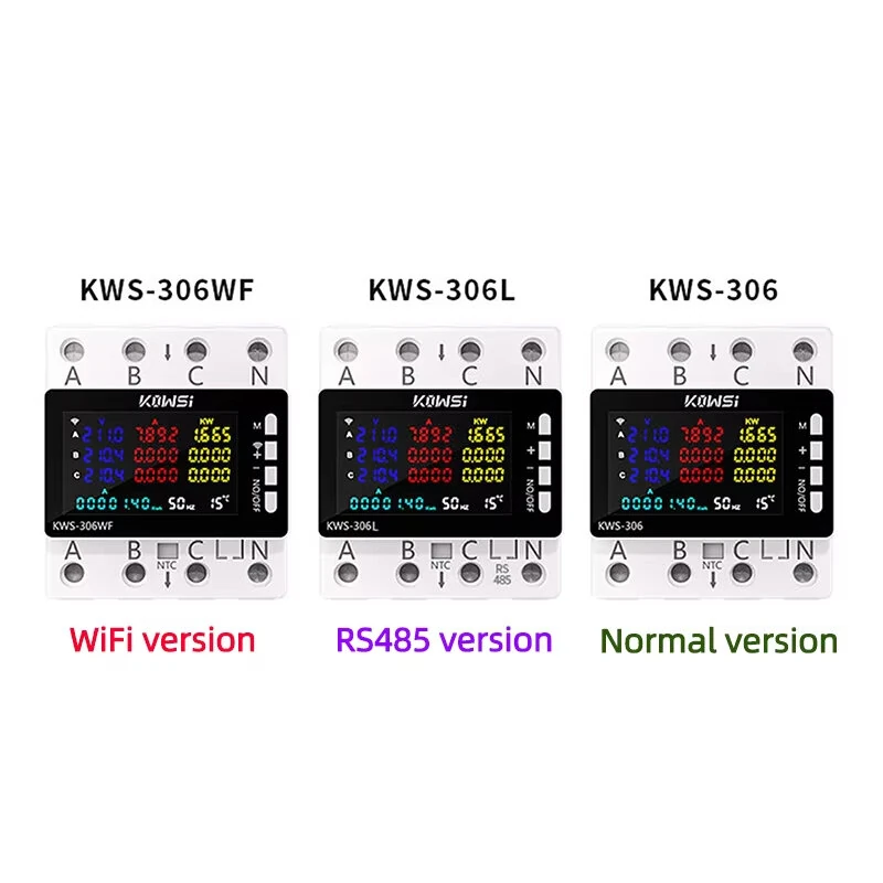Tuya Wifi Power Energy Meter AC Monitor AC 85-290V 80A 3 Phase 4-wire DIN Rail Over Under Voltage Protector Electricity Meter