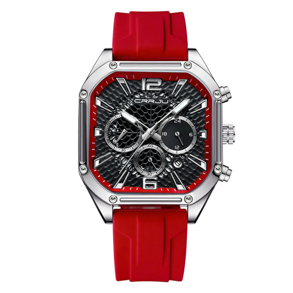 CRRJU Men's Business Quartz Watch Silicone Strap Waterproof Sport Wristwatch with Automatic Date Casual Design and Watch Box