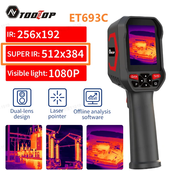 EU Direct AV TOOLTOP ET693B ET693C Thermal Imaging Camera 512*384 SUPER IR Resolution -20°C to 550°C Temperature Range 2.8 Inch Screen USB Type-C High Precision Industrial Inspection