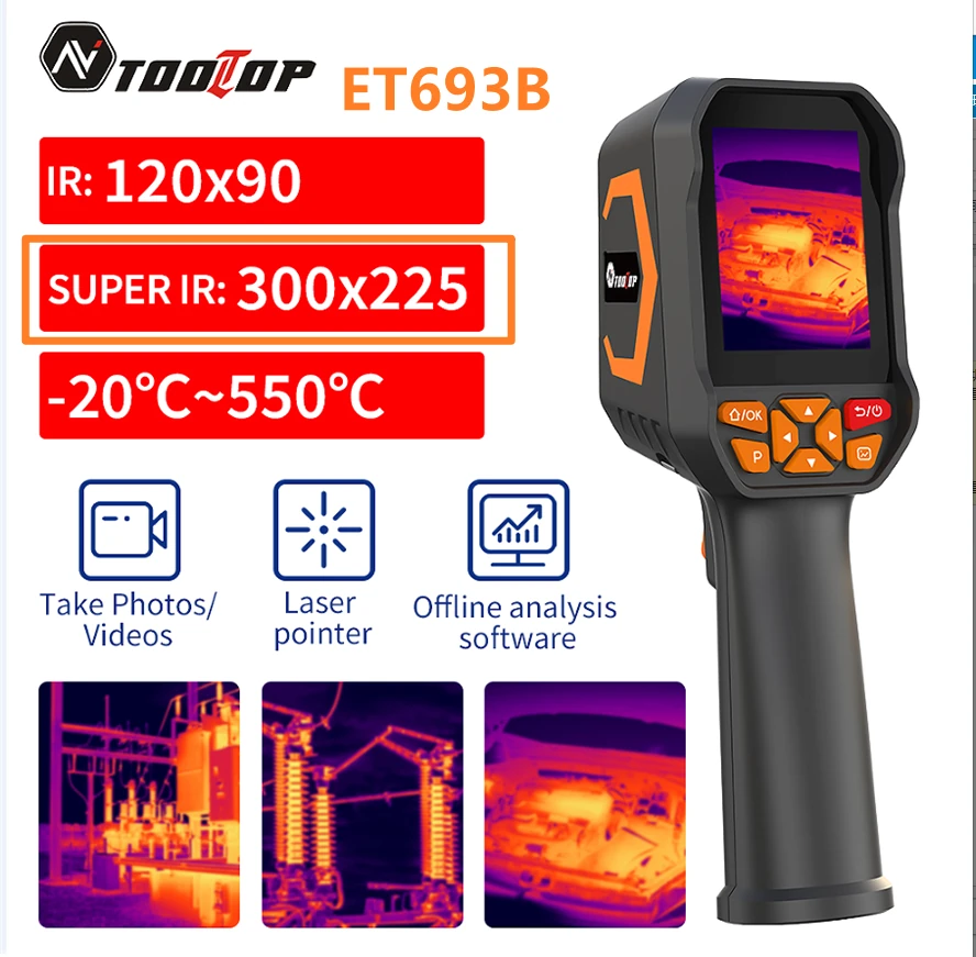 EU Direct AV TOOLTOP ET693B ET693C Thermal Imaging Camera 512*384 SUPER IR Resolution -20°C to 550°C Temperature Range 2.8 Inch Screen USB Type-C High Precision Industrial Inspection