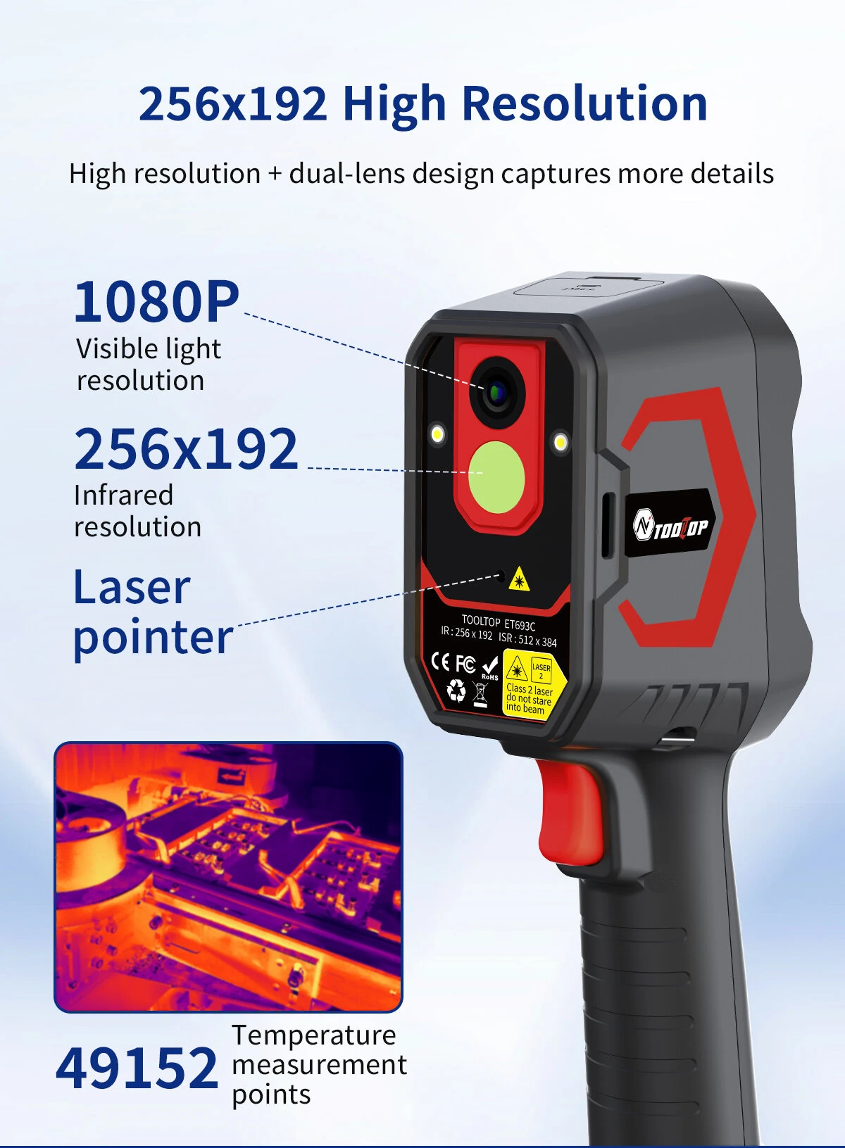 EU Direct AV TOOLTOP ET693B ET693C Thermal Imaging Camera 512*384 SUPER IR Resolution -20°C to 550°C Temperature Range 2.8 Inch Screen USB Type-C High Precision Industrial Inspection