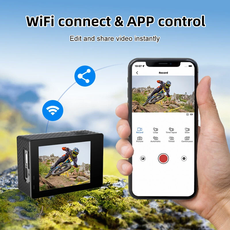 AUSEK 5K Action Camera Sports Camera Waterproof HD Single Screen WIFI Outdoor Cycling Anti-Shake Sports Camera  2 Inches