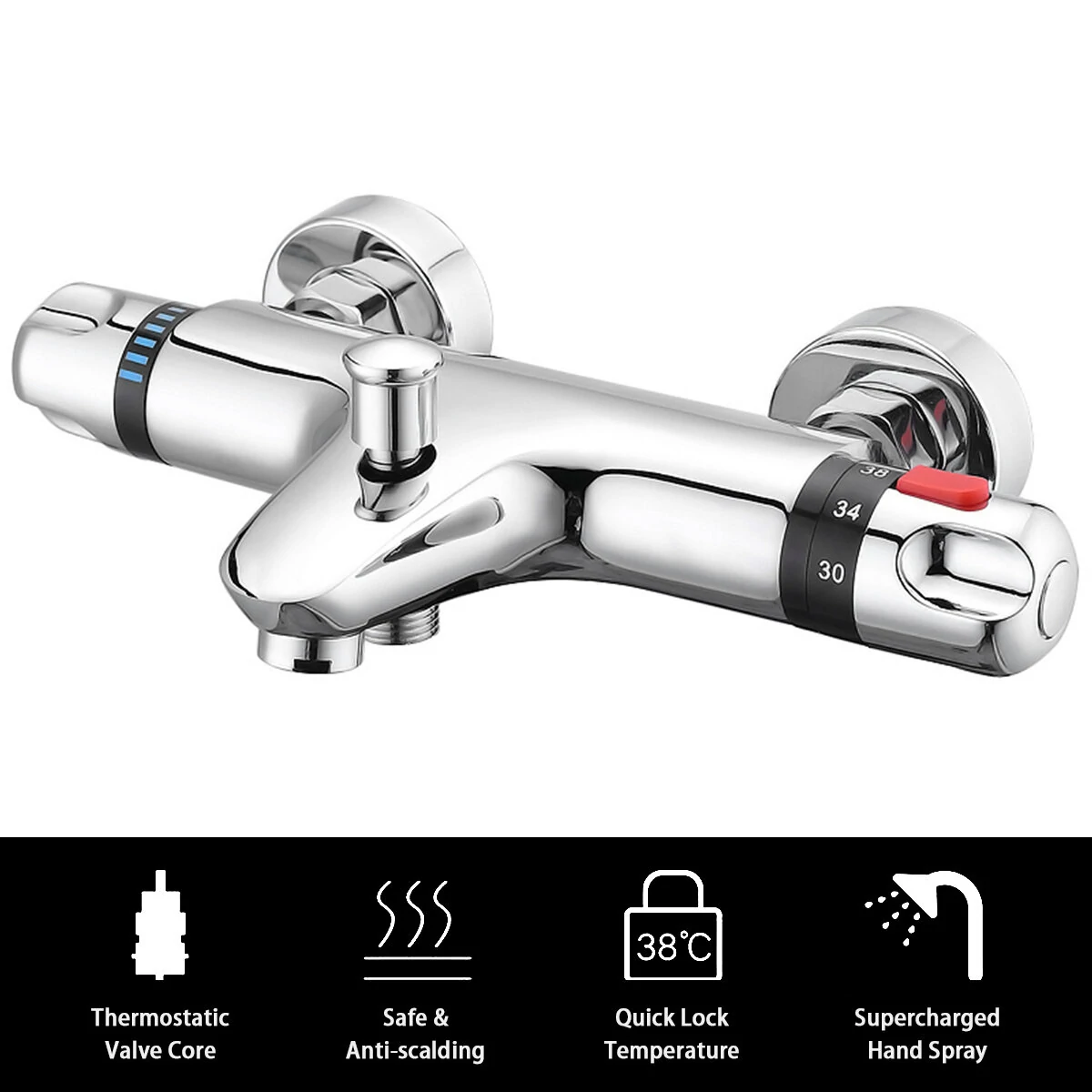 Bathroom Brass Chrome Thermostatic Shower Faucet Mixer Value Dual Handle Bathtub Shower Faucet Cold /Hot Wall Mounted