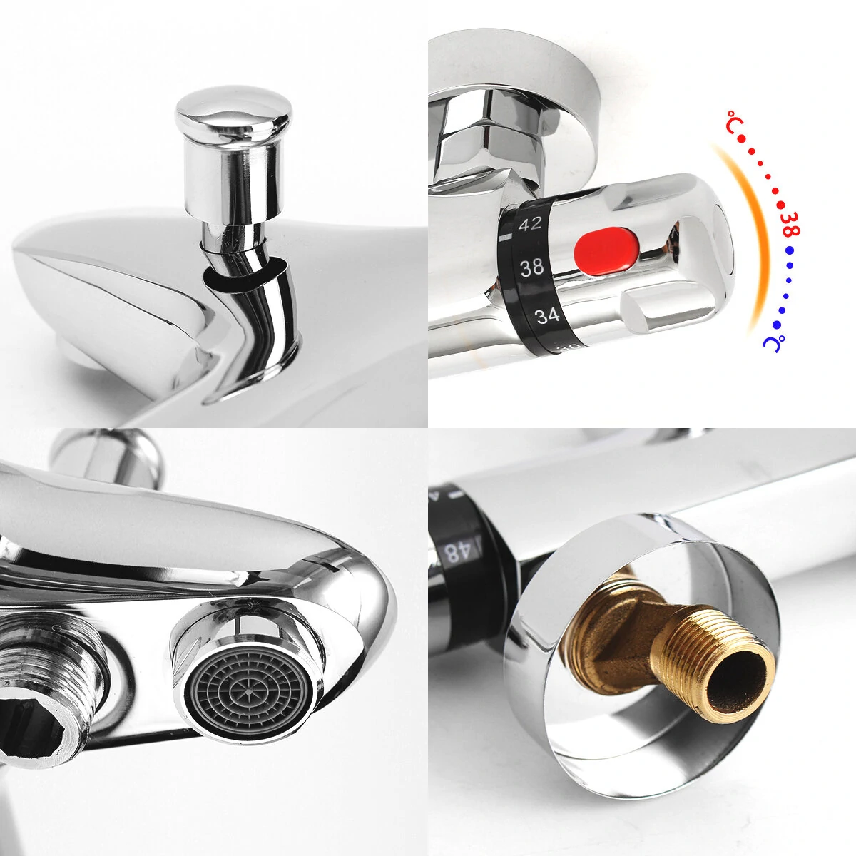 Bathroom Brass Chrome Thermostatic Shower Faucet Mixer Value Dual Handle Bathtub Shower Faucet Cold /Hot Wall Mounted