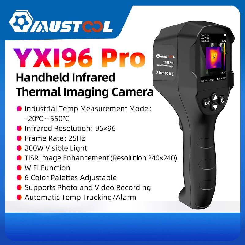 MUSTOOL YX196 YX196Pro Thermal Imaging Camera Infrared 240*240 Visible light Resolution 96x96 Temperature Range -20°C to 550°C WiFi TISR Technology Rechargeable Battery Photo Video Recording Handheld Thermal Inspection Device