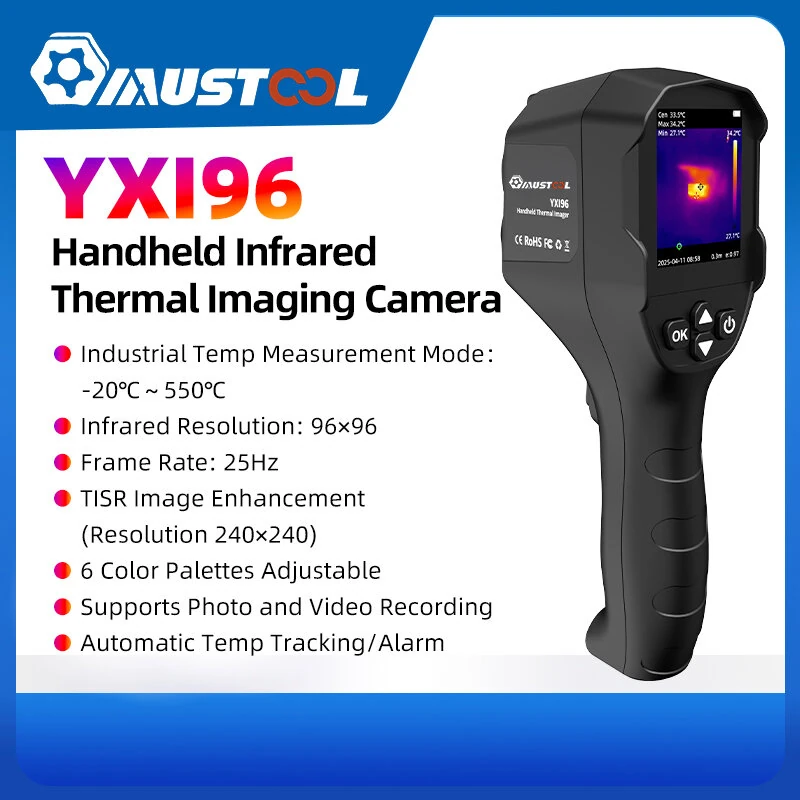 MUSTOOL YX196 YX196Pro Thermal Imaging Camera Infrared 240*240 Visible light Resolution 96x96 Temperature Range -20°C to 550°C WiFi TISR Technology Rechargeable Battery Photo Video Recording Handheld Thermal Inspection Device