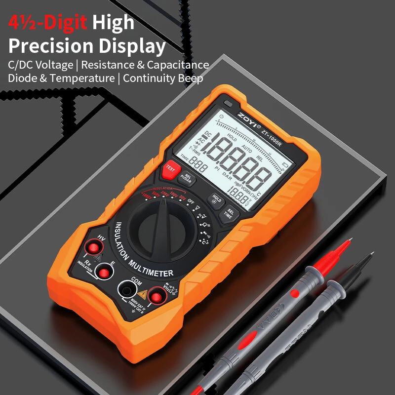 2in1 ZOYI ZT1000R Multimeter Insulation Tester 5 Voltage Settings 1000V AC DC True RMS High Accuracy Backlit Screen Professional Measuring Tool