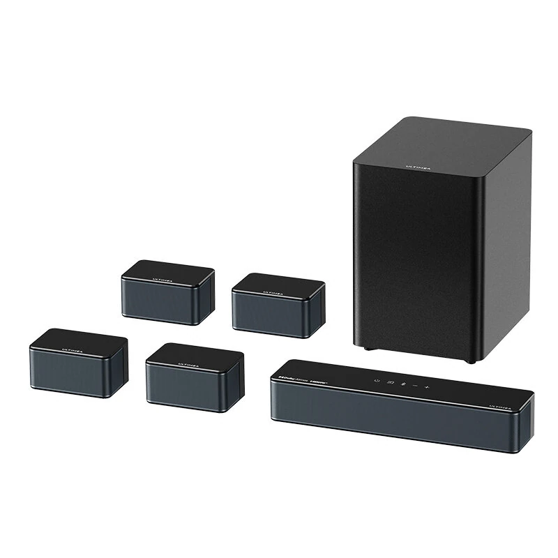 ULTIMEA Poseidon D80 Boom Dolby Atmos Soundbar 500W 7.1CH Soundbar Surround Sound System with 6.5" Wireless Subwoofer 4 Surround Speakers BassMX SurroundX Tech Smart APP Control 4K HDR AUX HD eARC HD Connection Home Theater Speaker Subwoofer