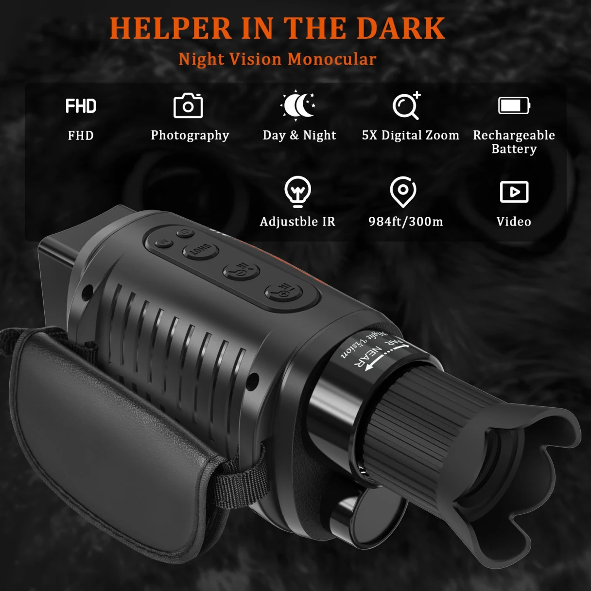 GTMEDIA N1 Digital Night Vision Monocular Day/Night Use 2000mAh Battery 1.5'' TFT Screen 7-Level IR Light 5X Zoom Type-C Charging,32GB Memory Card Black - Ideal for Outdoor Adventures and Wildlife Observation
